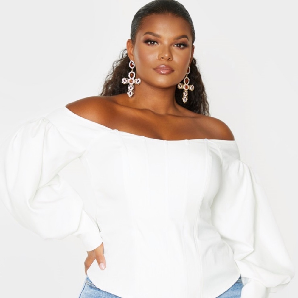 Bardot Balloon Sleeve Corset Top